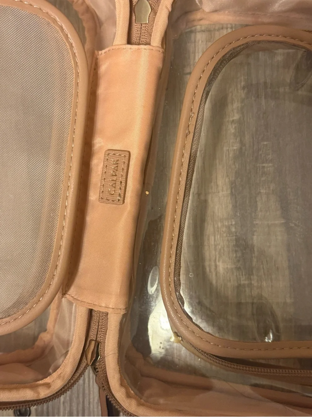 Calpak Clear Cosmetic Travel Case in Tan (Large)